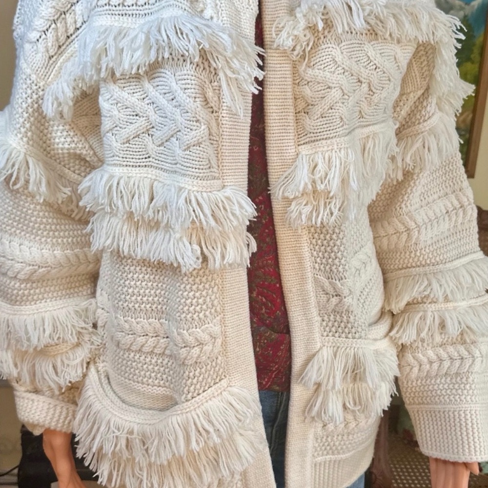 Madewell Desert Valley Fringe Cardigan Sweater size Medium Antique Cream